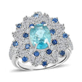 Cambodian Blue Zircon and Multi Gemstone 5.40 ctw Ring in Rhodium Over Sterling Silver (Size 10.0) - Sticky add to cart bar