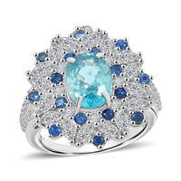 Cambodian Blue Zircon and Multi Gemstone 5.40 ctw Ring in Rhodium Over Sterling Silver (Size 10.0)