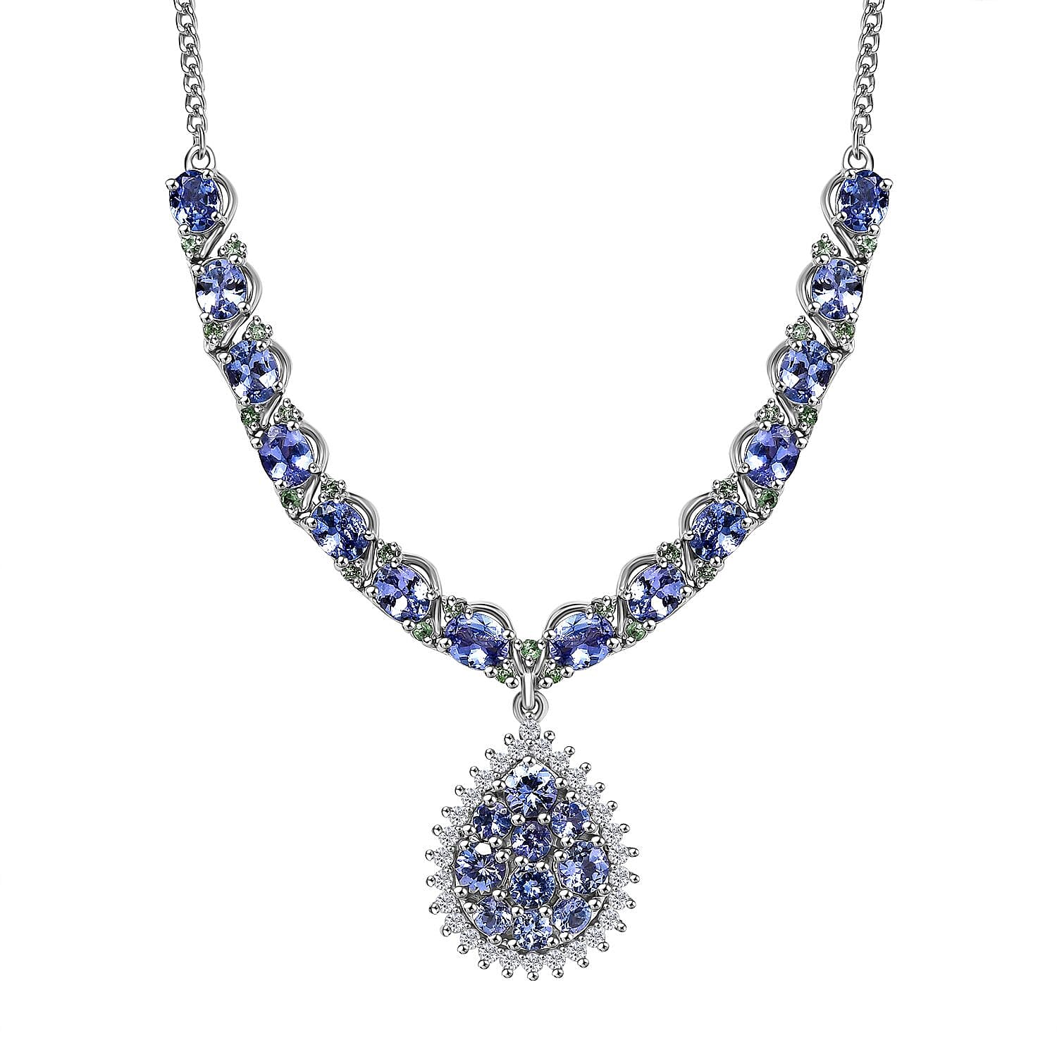 D'Joy Tanzanite and Multi Gemstone 7.50 ctw Petals Vine Necklace in Rhodium Over Sterling Silver 18-20 Inches