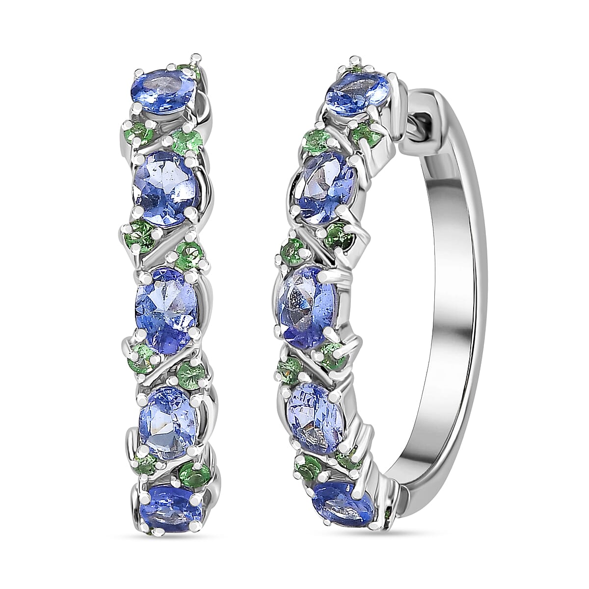 D'Joy Tanzanite and Tsavorite Garnet 2.60 ctw Petals Vine Earrings in Rhodium Over Sterling Silver