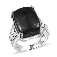 Matrix Silver Shungite 9.20 ctw Solitaire Ring in Platinum Over Copper with Magnet (Size 10.0)