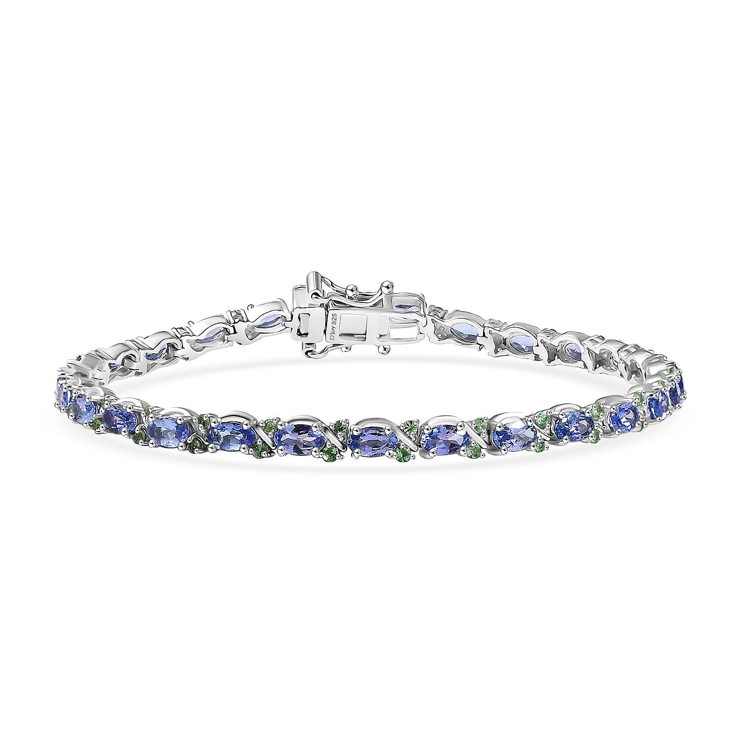 D'Joy Tanzanite and Tsavorite Garnet 8.60 ctw Petals Vine Bracelet in Rhodium Over Sterling Silver (7.25 In)