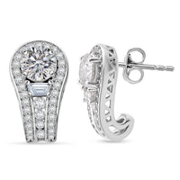 D'Joy Heart and Arrow Cut Moissanite (Rnd 8mm) Earrings in Rhodium Over Sterling Silver 2.40 ctw