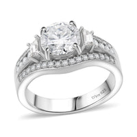 D'Joy Heart and Arrow Cut Moissanite (8mm) Ring in Rhodium Over Sterling Silver (Size 10.0) 2.50 ctw
