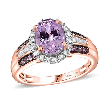 Martha Rocha Kunzite, Pink Sapphire, Diamond (0.35 cts) Ring in 18K Vermeil RG Over Sterling Silver (Size 7.0) 2.85 ctw - Product card gallery slide 1 (10177867514169)