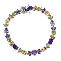 GP Royal Art Deco Collection Premium Rose De France Amethyst and Multi Gemstone 15.15 ctw Bracelet in Rhodium Over Sterling Silver (7.25 In)