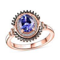 Tanzanite, Nature Champagne and White Diamond 1.60 ctw Ring in 18K Vermeil Rose Gold Over Sterling Silver (Size 10.0)