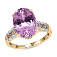 Luxoro 10K Yellow Gold Premium Martha Rocha Kunzite, Madagascar Pink Sapphire and Diamond (I2) Ring (Size 8.0) 7.80 ctw