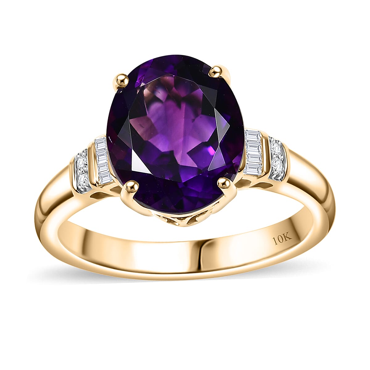 Luxoro 10K Yellow Gold AAA Moroccan Amethyst, Diamond (I2) Ring (Size 9.0) (4.40 g) 4.70 ctw