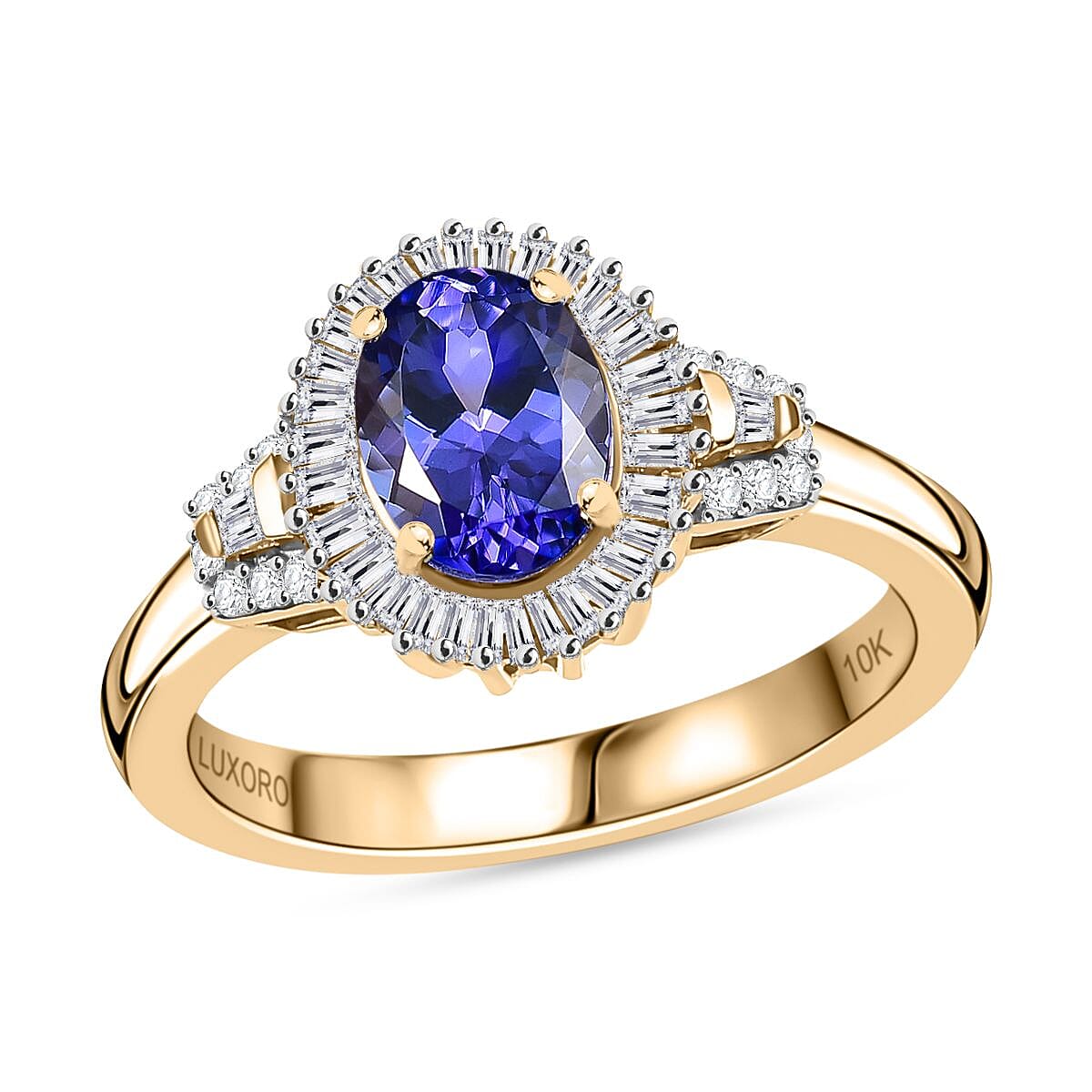 Luxoro 10K Yellow Gold Premium Tanzanite, Diamond (I2) (0.26 cts) Ring (Size 10.0) (4.09 g) 1.80 ctw