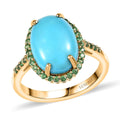 Luxoro 10K Yellow Gold Premium Sleeping Beauty Turquoise, Tsavorite Garnet Ring (Size 10.0) 5.30 ctw - Sticky add to cart bar