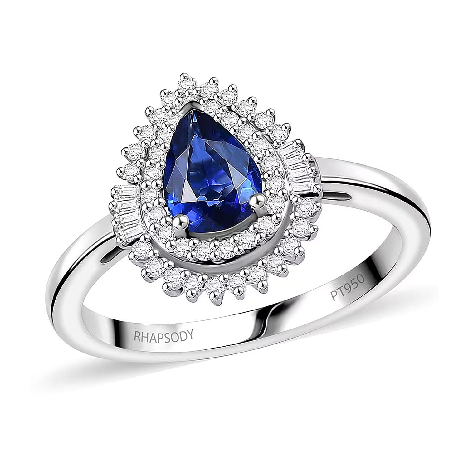 Rhapsody 950 Platinum AAAA Ceylon Blue Sapphire, Diamond (E-F, VS) (0. 30 cts) Ring (Size 10.0) (4.30 g) 1.25 ctw