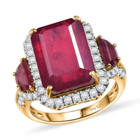 Niassa Ruby (FF), White Zircon Ring in 18K Vermeil YG Over Sterling Silver (Size 10.0) 13.70 ctw