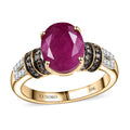 Luxoro 10K Yellow Gold AAA Montepuez Ruby, Boyaca Colombian Emerald, Natural Champagne and White Diamond (I2) (0.26 cts) Ring (Size 6.0) 4.76 ctw - Sticky add to cart bar