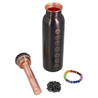 Brown Copper Infused Bottle 32oz with Shungite Infuser and Seven Chakra Beaded Stretch Bracelet Multi Color