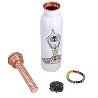 Brown Copper Infused Bottle 32oz with Shungite Infuser and Seven Chakra Beaded Stretch Bracelet Multi Color