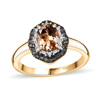Premium Calabar Imperial Tourmaline, Natural Champagne Diamond and White Diamond (0.35 cts) Ring in 18K Vermeil YG Over Sterling Silver (Size 6.0) 1.60 ctw