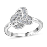 Luxuriant Lab Grown Diamond Knot Ring in Rhodium Over Sterling Silver (Size 10.0) 0.20 ctw