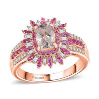 Premium Marropino Morganite, Madagascar Pink Sapphire and White Diamond Ring in 18K Vermeil RG Over Sterling Silver (Size 10.0) 1.40 ctw