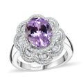 Martha Rocha Kunzite, Diamond Floral Ring in Rhodium Over Sterling Silver (Size 6.0) 4.85 ctw - Sticky add to cart bar