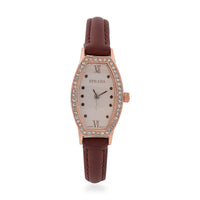 Strada Austrian Crystal Japanese Movement Watch with Dark Brown Faux Leather Strap