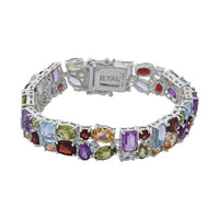 Multi Gemstone 32.50 ctw Bracelet in Rhodium Over Sterling Silver (6.50 In)