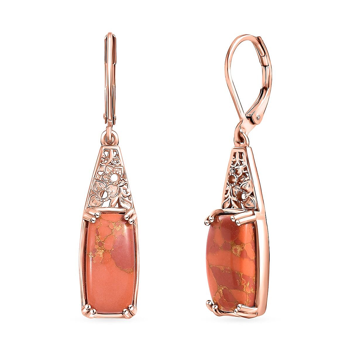 Karis Mojave Orange Turquoise 8.80 ctw Lever Back Earrings in 18K RG Plated