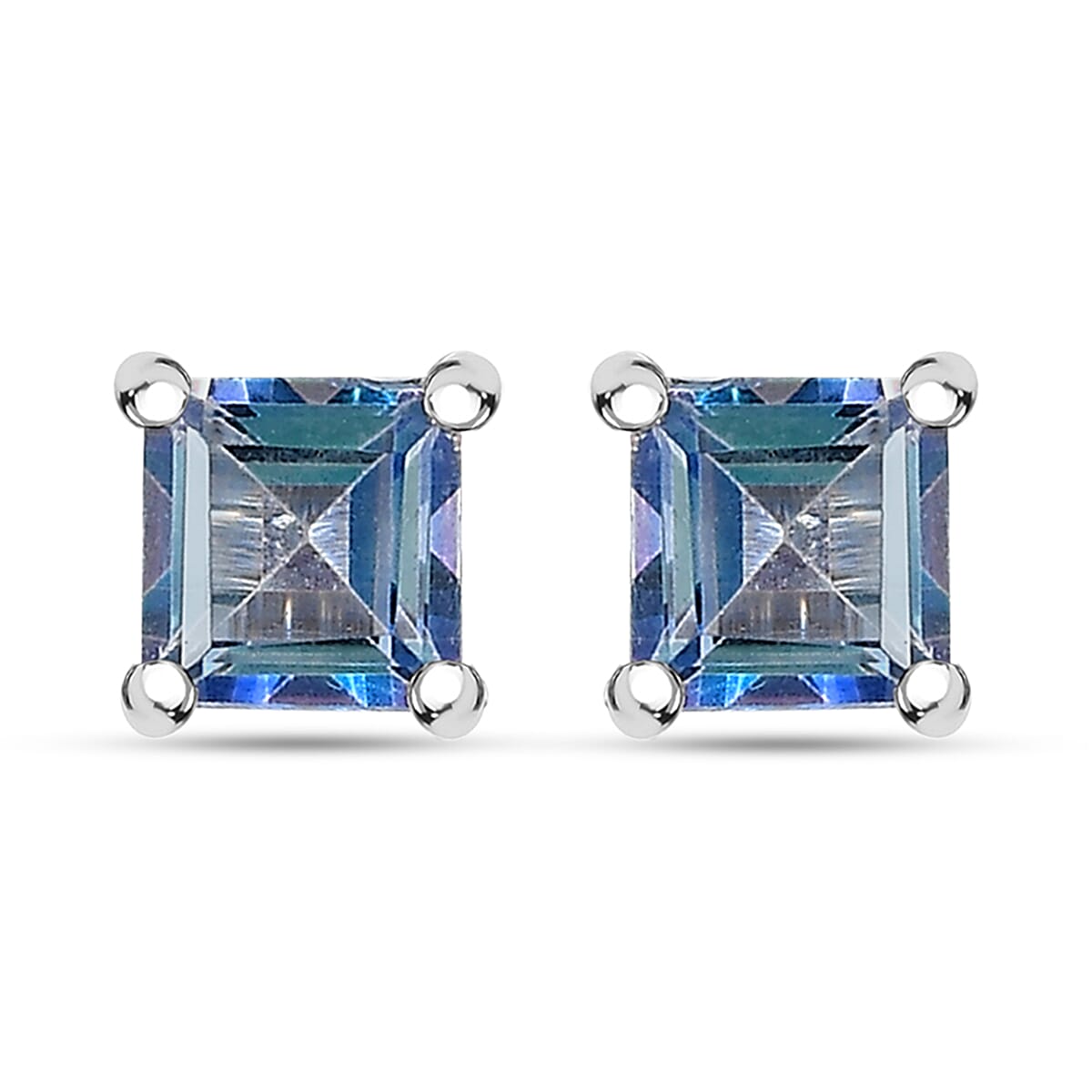 D'Joy Neptune Garden Mystic Topaz 0.85 ctw Solitaire Stud Earrings in Rhodium Over Sterling Silver