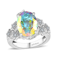 Mercury Mystic Topaz ,  White Zircon  Solitaire Ring Pure Yellow Brass  7.48 ctw