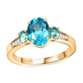 Luxoro Premium Blue Apatite, Boyaca Colombian Emerald and Diamond I2 2.65 ctw Ring in 10K Yellow Gold - Sticky add to cart bar