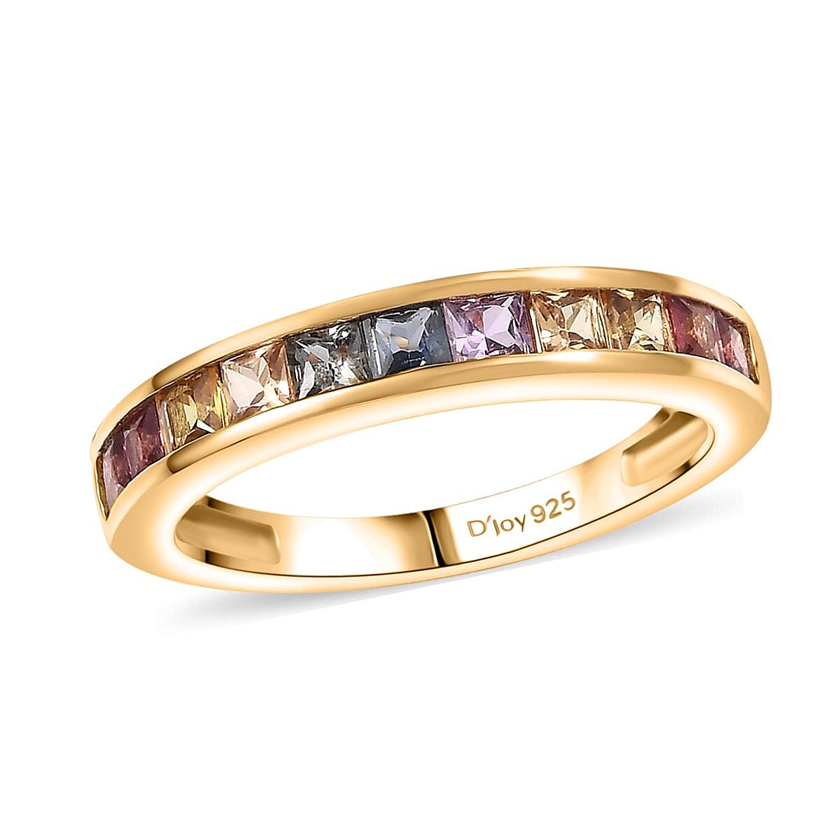 Rainbow Sapphire Half Eternity Band Ring in 18K Vermeil YG Over Sterling Silver (Size 10.0) 1.25 ctw