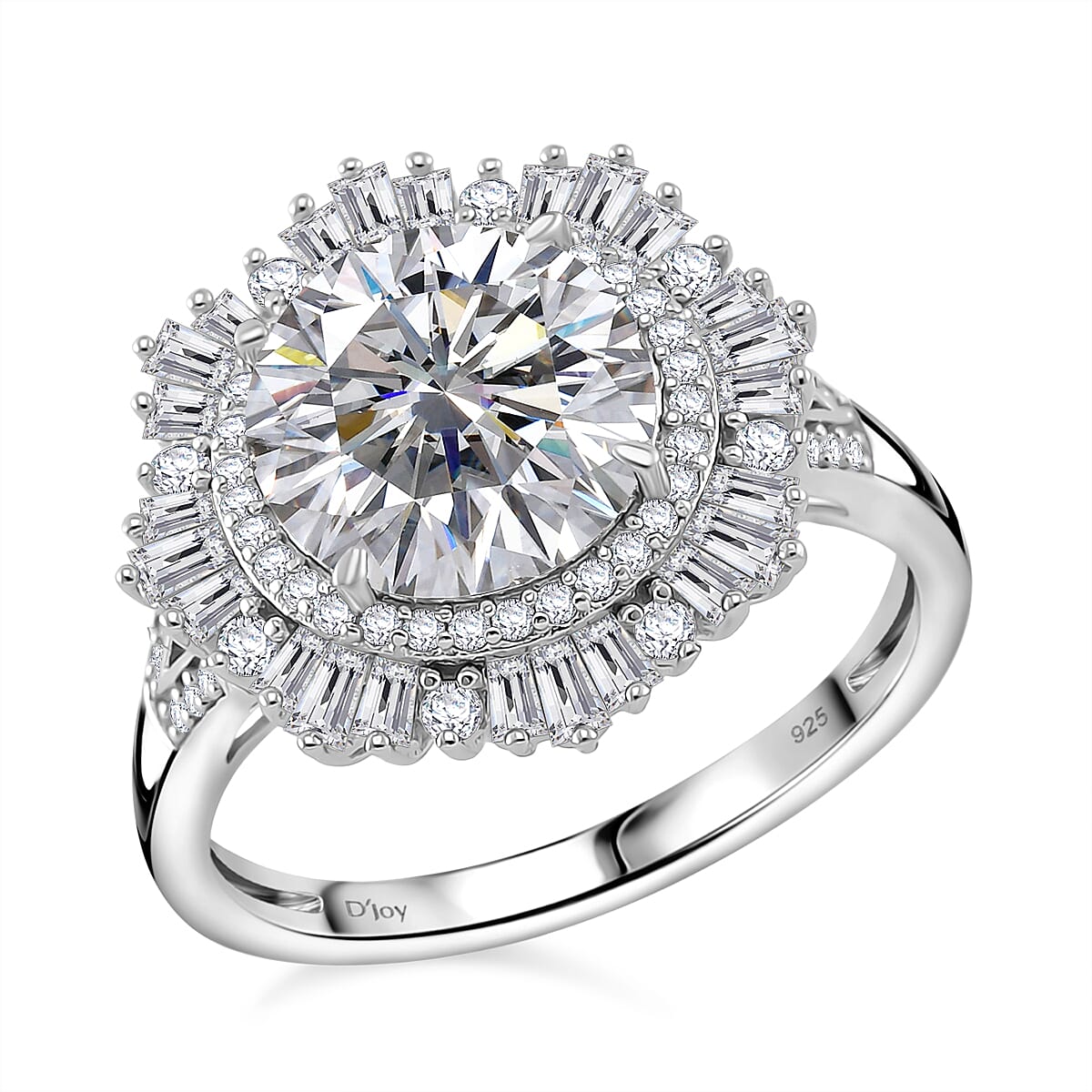 Heart and Arrow Cut Moissanite 4.40 ctw Fancy Ring in Rhodium Over Sterling Silver