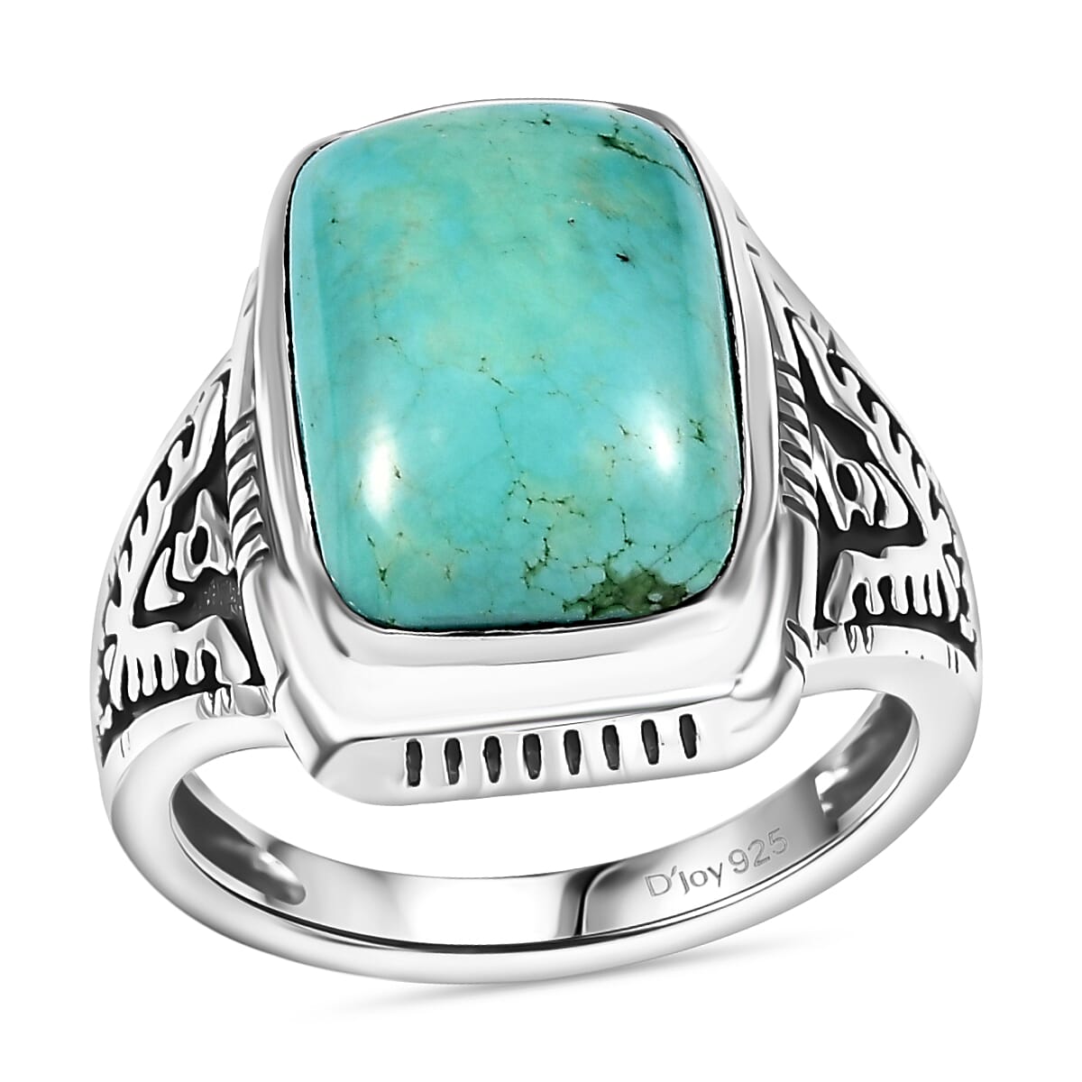 Artisan Crafted Royston Rectangular Turquoise Ring in Sterling Silver (Size 10.0)