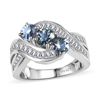 Peacock Tanzanite, White Zircon Ring in Rhodium Over Sterling Silver (Size 8.0) 2.70 ctw