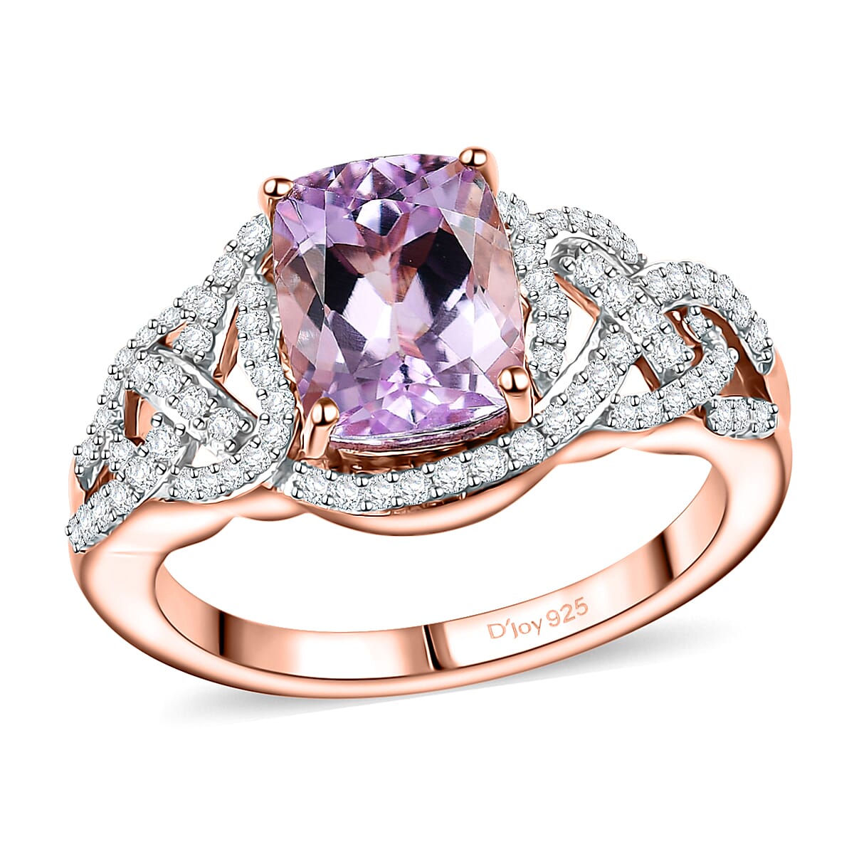 Martha Rocha Kunzite and Moissanite 3.20 ctw Ring in 18K Vermeil Rose Gold Over Sterling Silver (Size 10.0)