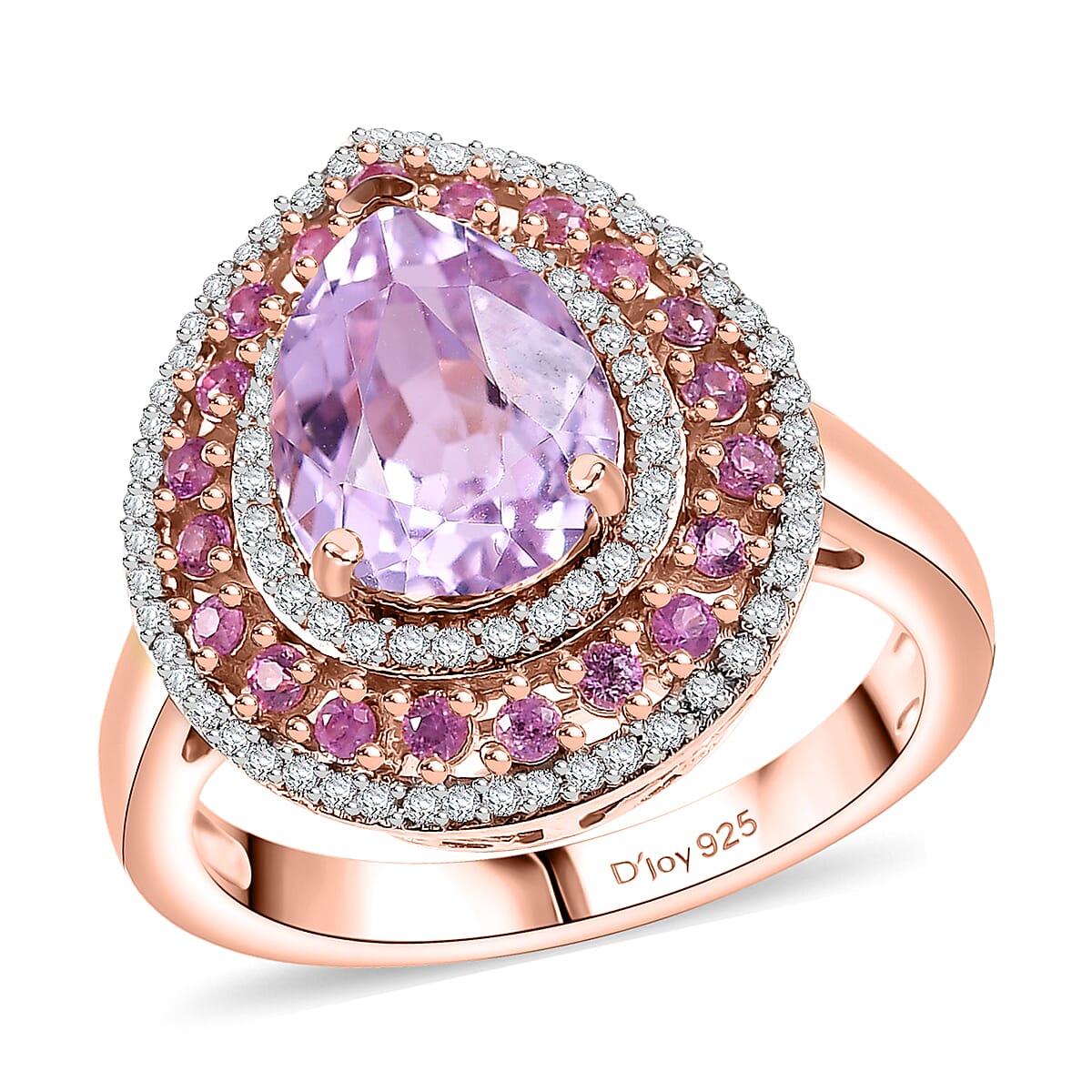 Martha Rocha Kunzite and Multi Gemstone 3.10 ctw Ring in 18K Vermeil Rose Gold Over Sterling Silver (Size 6.0) (1)