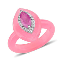 D'Joy Pink Jade, Multi Gemstone Ring in Rhodium Over Sterling Silver 19.75 ctw (Size 10.0)