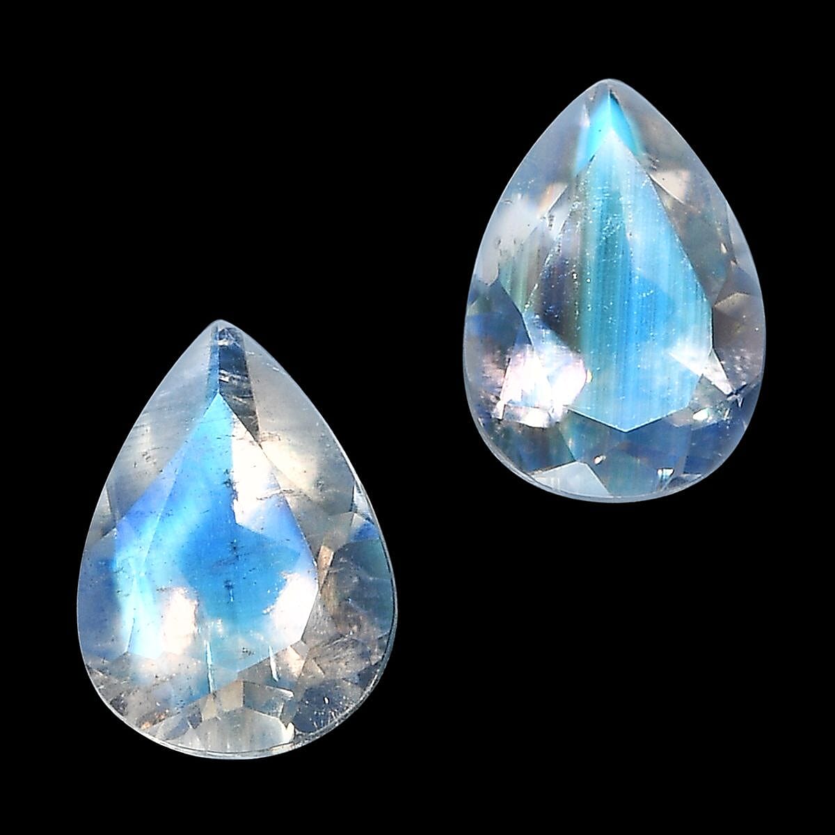 AAA Rainbow Moonstone Set of 2 (Pear 7x5 mm) 1.18 ctw