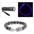 Natural Yooperlite 130.00 ctw 10mm Beaded Dragon Bracelet in Stainless Steel (6.75 In) with Free UV Flash Light - Sticky add to cart bar