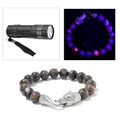 Natural Yooperlite 130.00 ctw 10mm Beaded Panther Bracelet in Stainless Stee (6.75 In) with Free UV Flash Light - Sticky add to cart bar
