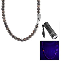 Natural Yooperlite 400.00 ctw 10mm Beaded Dragon Necklace in Stainless Steel 20 Inches with Free UV Flash Light