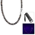 Natural Yooperlite 400.00 ctw 10mm Beaded Elephant Necklace in Stainless Steel 20 Inches with Free UV Flash Light - Sticky add to cart bar