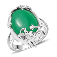 D'Joy Verde Onyx Solitaire Ring in Rhodium Over Sterling Silver (Size 10.0) 12.75 ctw