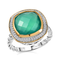 D'Joy Verde Onyx, White Zircon Ring in 18K Vermeil YG and Rhodium Over Sterling Silver (Size 10.0) 6.15 ctw