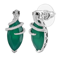 D'Joy Verde Onyx and Thai Black Spinel 7.40 ctw Snake Stud Earrings in Rhodium Over Sterling Silver