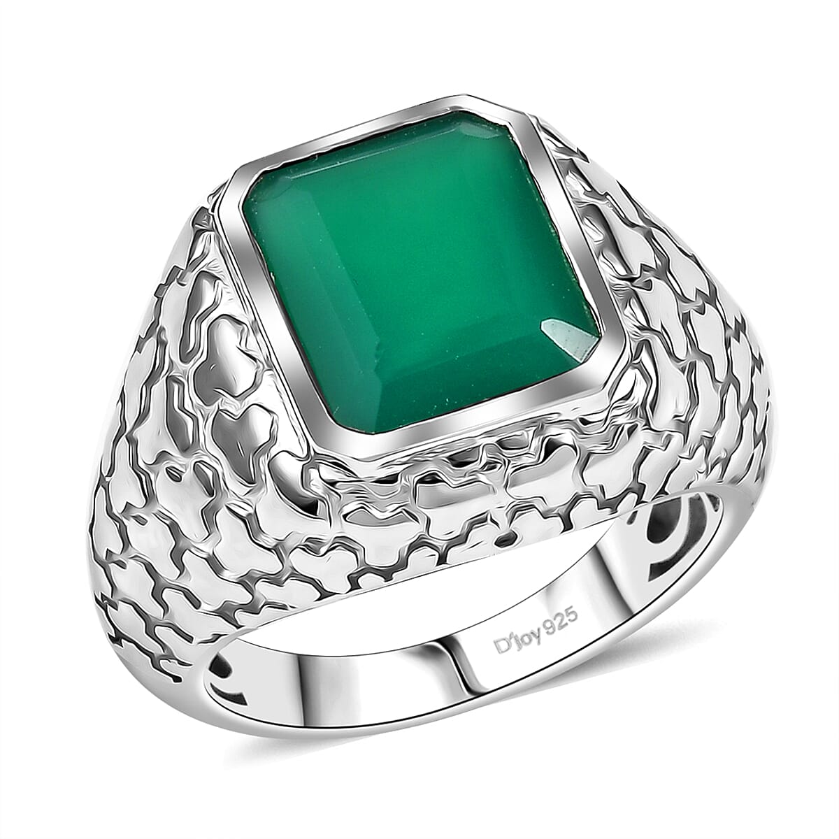 Verde Onyx 5.85 ctw Mens Ring in Rhodium Over Sterling Silver (Size 10.0)