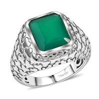 Verde Onyx 5.85 ctw Mens Ring in Rhodium Over Sterling Silver (Size 10.0)