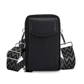 Black Litchi Embossed Faux Leather Crossbody Bag (4.33"x2.36"x6.89") with Woven Shoulder Strap - Sticky add to cart bar