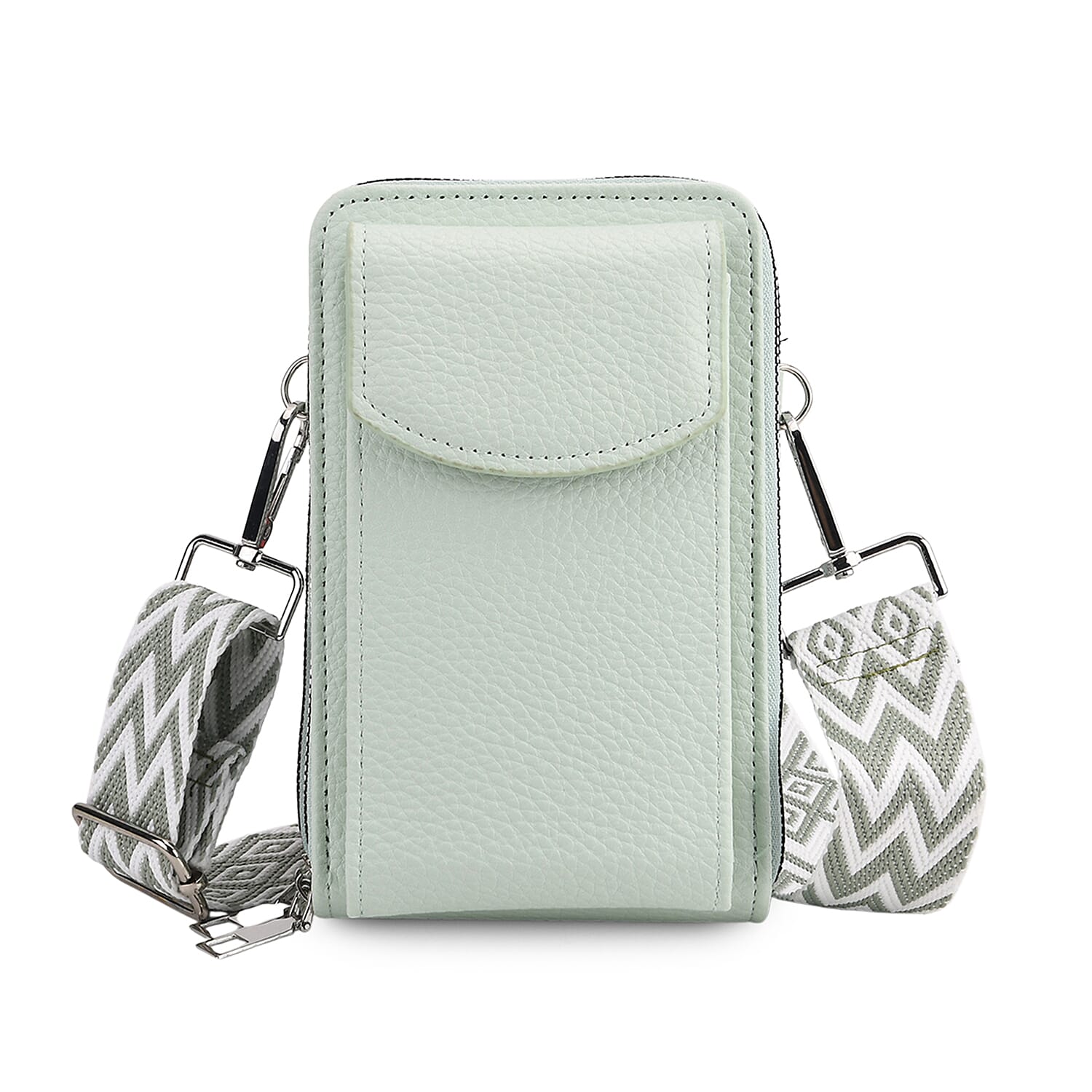 Black Litchi Embossed Faux Leather Crossbody Bag (4.33"x2.36"x6.89") with Woven Shoulder Strap