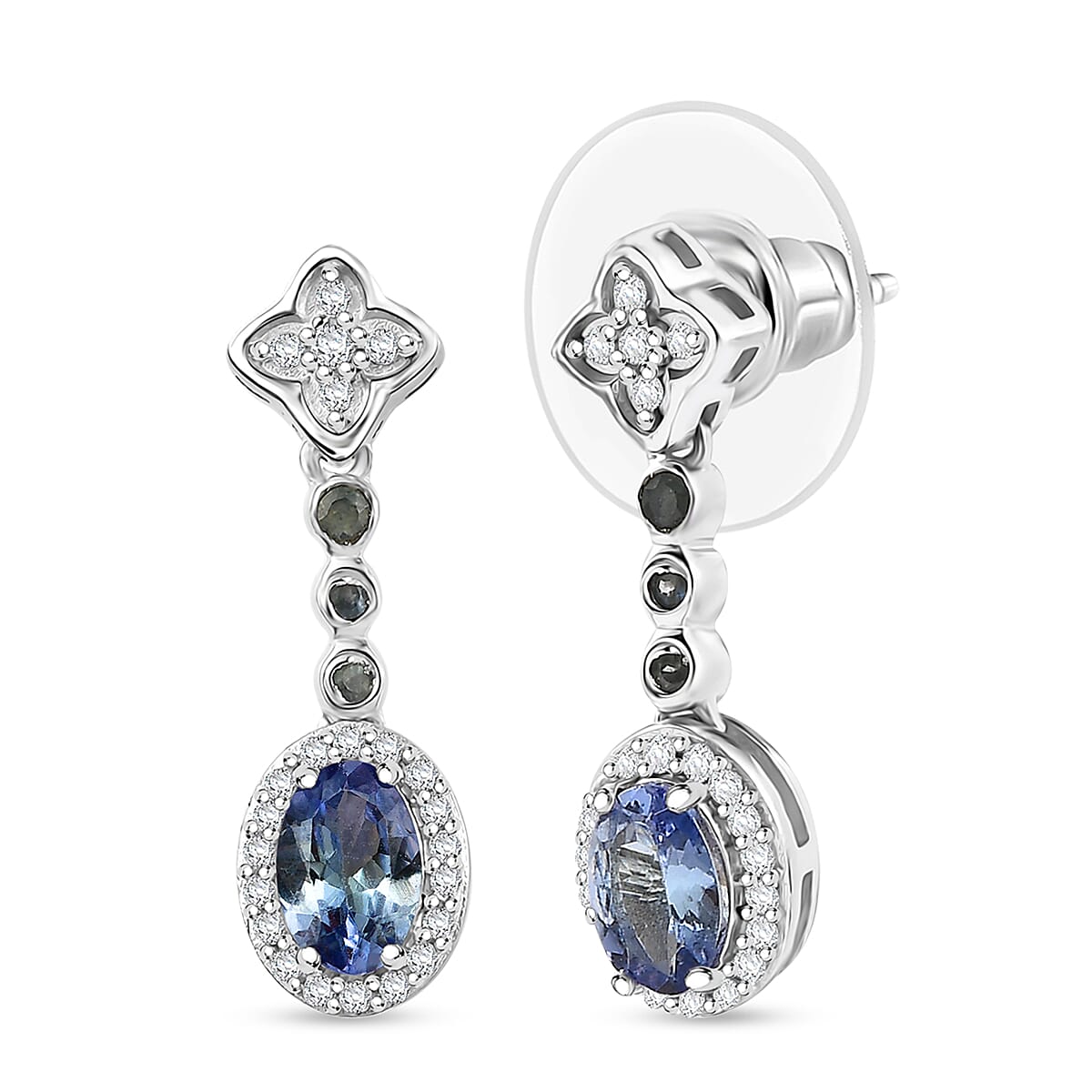 D'Joy Peacock Tanzanite and Multi Gemstone 1.75 ctw Celestial Elegance Earrings in Rhodium Over Sterling Silver